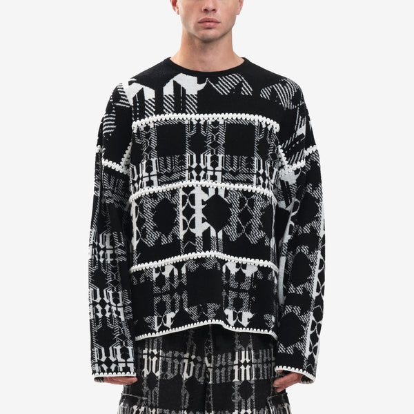 Mens Palm Angels Knit Sweater Check Monogram in Black