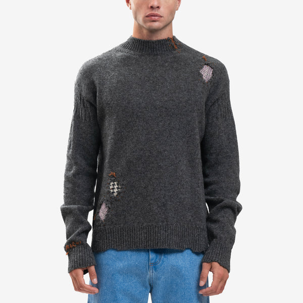 Mens MARNI Sweater Shetland Mending Sweater in Granite