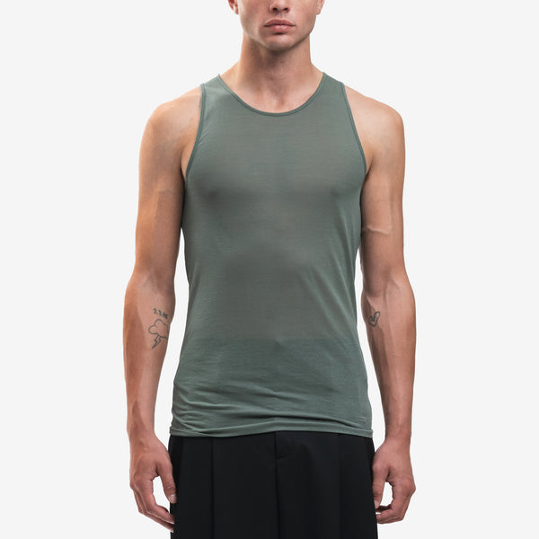 AMI Paris Brand Low Cut Fluid Tank Top in Antique Clay Green