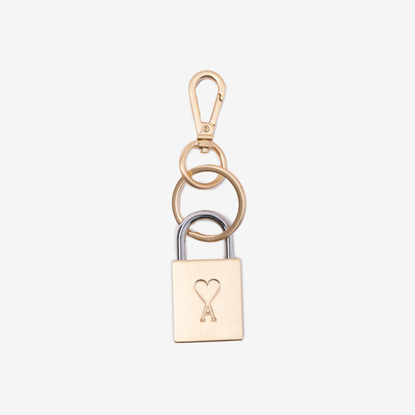 AMI Paris Brand Keychain ADC Padlock Keyring in Brass