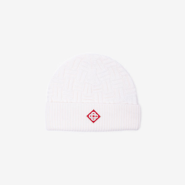 Mens Casablanca Beanie Column Stitch Toque in White