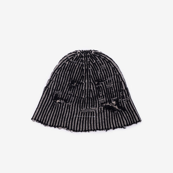 Mens MM6 Maison Margiela Destroyed Rib Beanie in Black/Beige