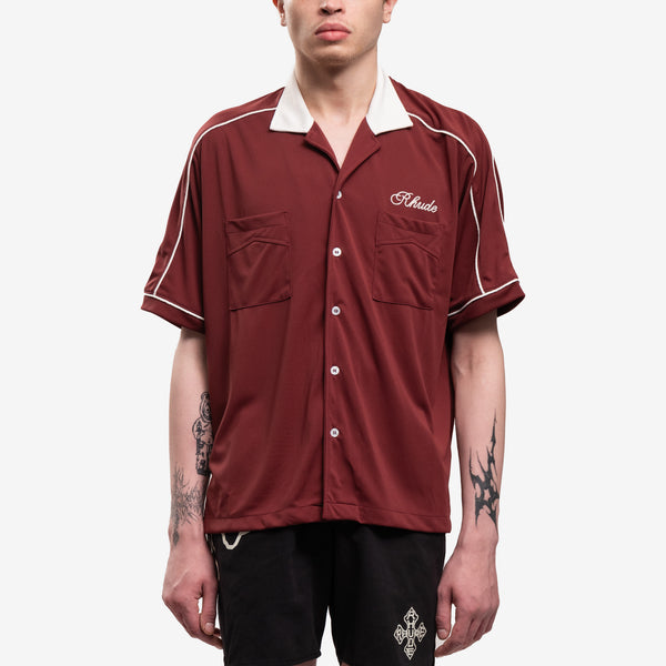 Rhude SS Shirt Mont Blanc Bowling in Maroon