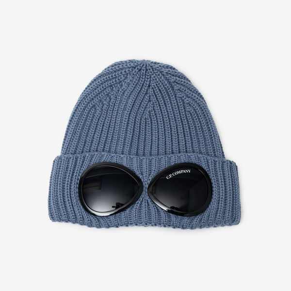 Mens C.P. Company Extra Fine Wool Goggle Beanie in Blue