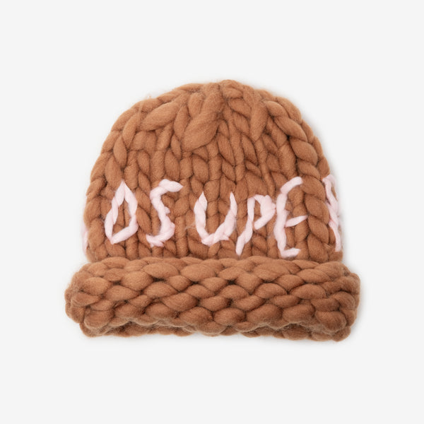 Unisex Kidsuper Hand Knit Chunky Beanie in Light Brown