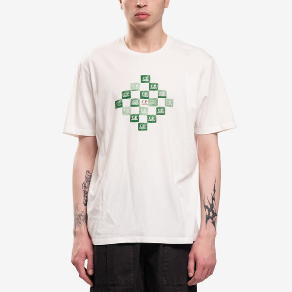 Mens C.P. Company Printed Logo Grid T-Shirt in Gauze White