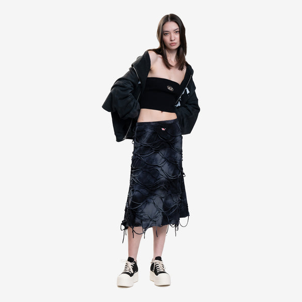 Womens DIESEL Clothing Brand - JAL Midi Skirt in Black