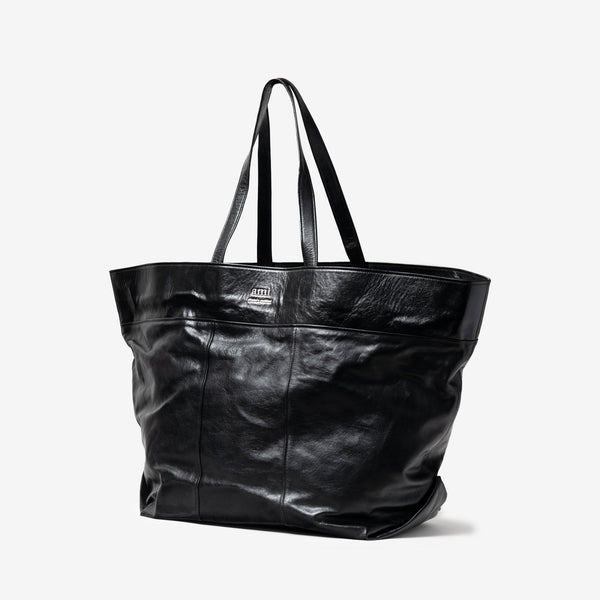 Unisex AMI Paris Bag - East West Maxi Shopper Tote in Black