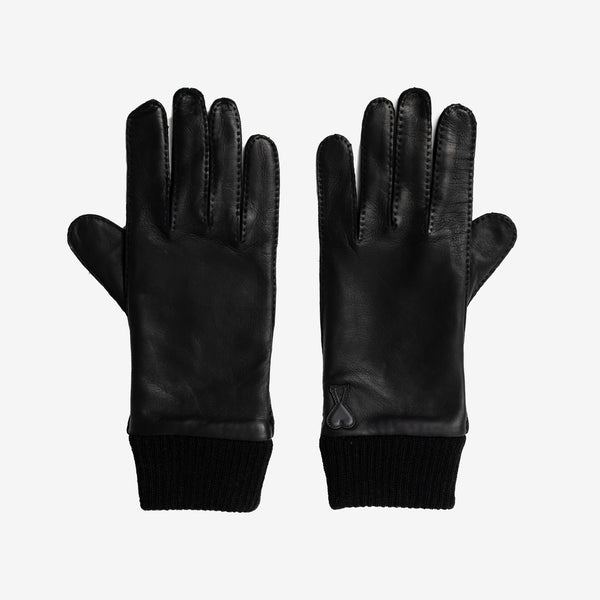 Unisex AMI Paris - ADC Patch Leather Gloves in Black