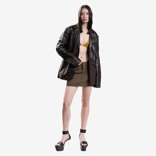 Mens AMI Paris - Two Button Leather Jacket in Dark Coffee