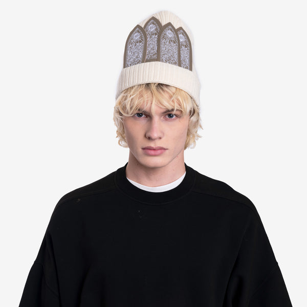 Mens Who Decides War Window Beanie in Cream
