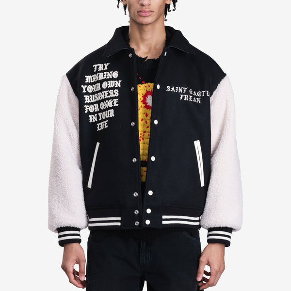 Mens Saint Mxxxxxx CPFM Smile Varsity Jacket in Black