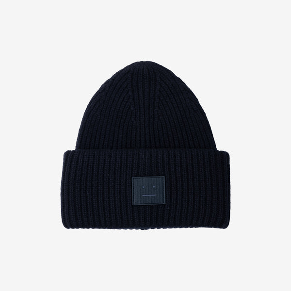 Unisex Acne Studios Large Face Logo Beanie in Black