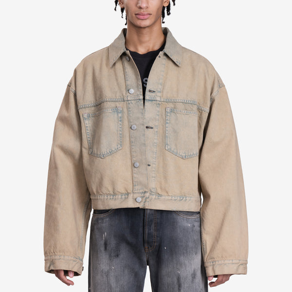 Mens Acne Studios Oversized Cropped Denim Jacket in Beige