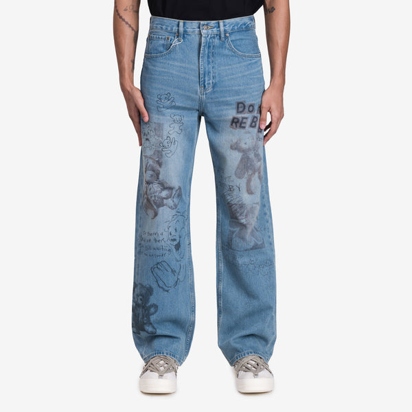 Mens Dom Rebel Stuffy Bootcut Jeans in Mid Blue