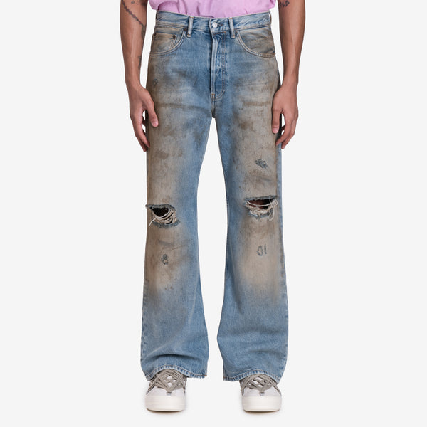 Mens Acne Studios 2021M Penicillin Loose Fit Jeans in Mid Blue