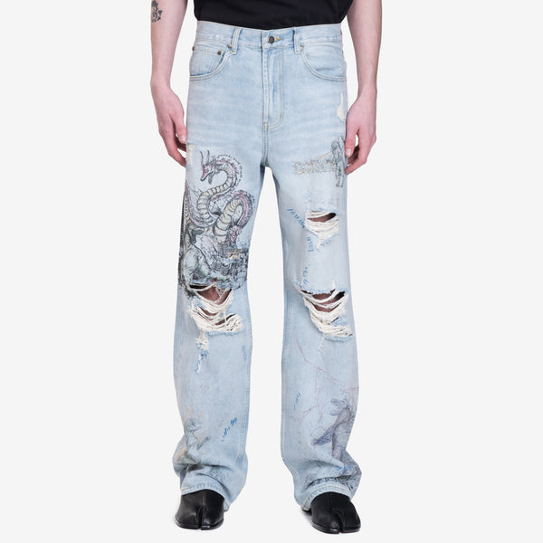 Domrebel Mens Conflict Bootcut Jeans in Light Blue