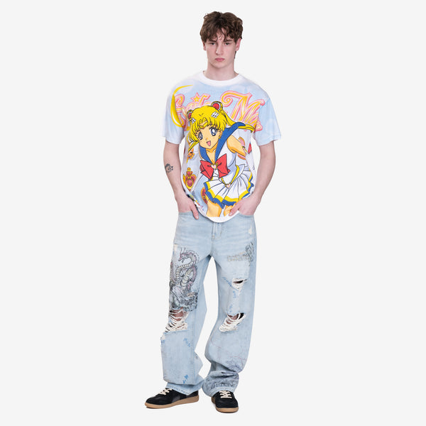 Domrebel Mens Conflict Bootcut Jeans in Light Blue