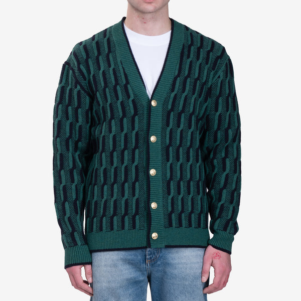 Mens Drôle de Monsieur Le Cardigan Torsades Bicolore in Dark Green