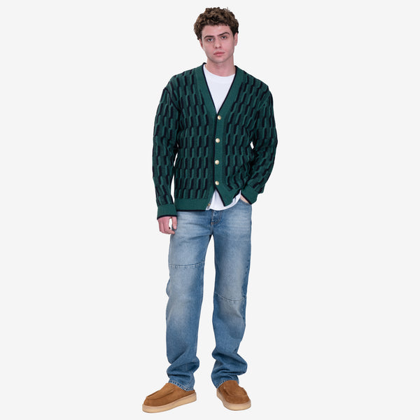 Mens Drôle de Monsieur Le Cardigan Torsades Bicolore in Dark Green