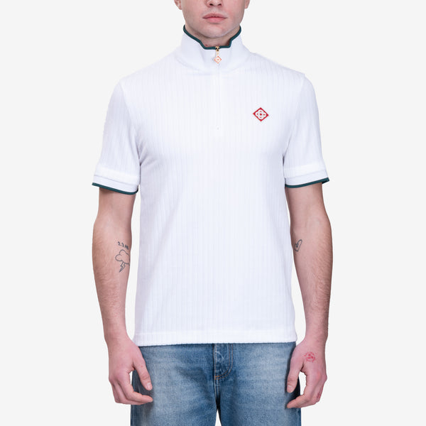 Mens Casablanca Quarter Zip Velour Top in White