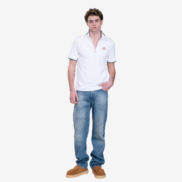 Mens Casablanca Quarter Zip Velour Top in White