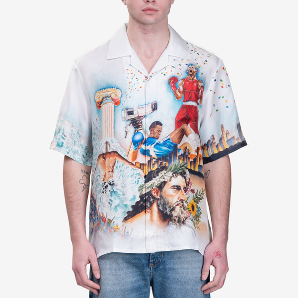 Mens Casablanca - Celebration du Sport Short Sheeve Silk Shirt in White