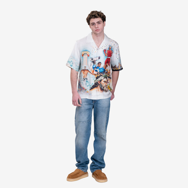 Mens Casablanca - Celebration du Sport Short Sheeve Silk Shirt in White