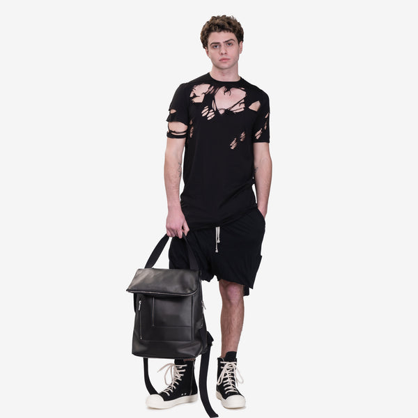 Mens Rick Owens DRKSHDW SS25 Hollywood Destroyed Level Tee in Black