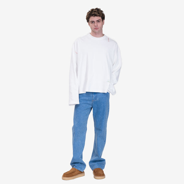 Mens MARNI Shoulder Logo Ribbed Long Sleeve T-Shirt in Lily White