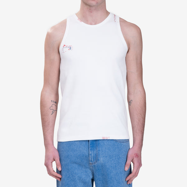Mens MARNI Shoulder Logo Ribbed Tank Top in Lily White