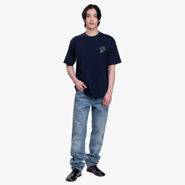 Drôle de Monsieur Mens Le T-Shirt Slogan Esquisse in Navy