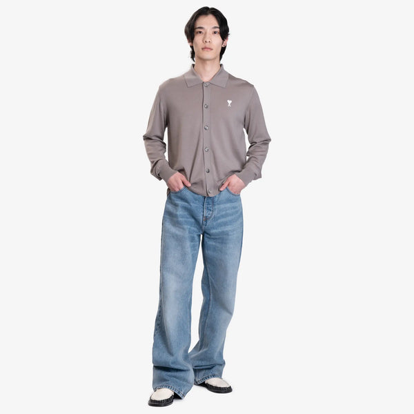 Ami Paris Mens Off White ADC Shirt Collar Cardigan in Ash