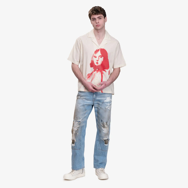 Maison Margiela MM6 Mens Thrashed Carpenter Jeans in Medium Blue