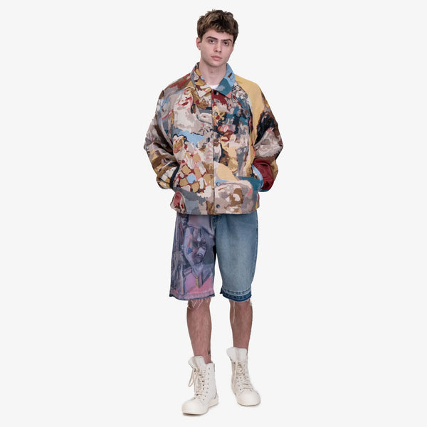 Kidsuper Mens Painted Panel Shorts in Light Wash