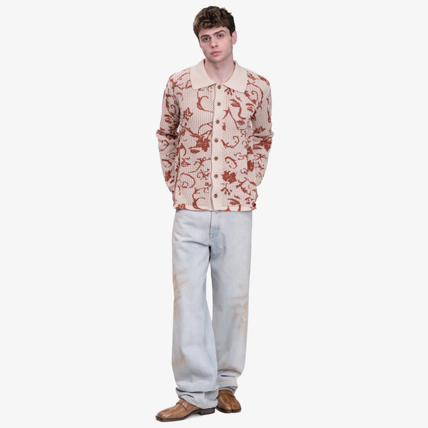 Kidsuper Mens Face Floral Open Knit Top in Cream