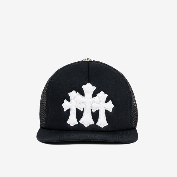 Chrome Hearts CH Triple Cross Patch Trucker Cap in Black