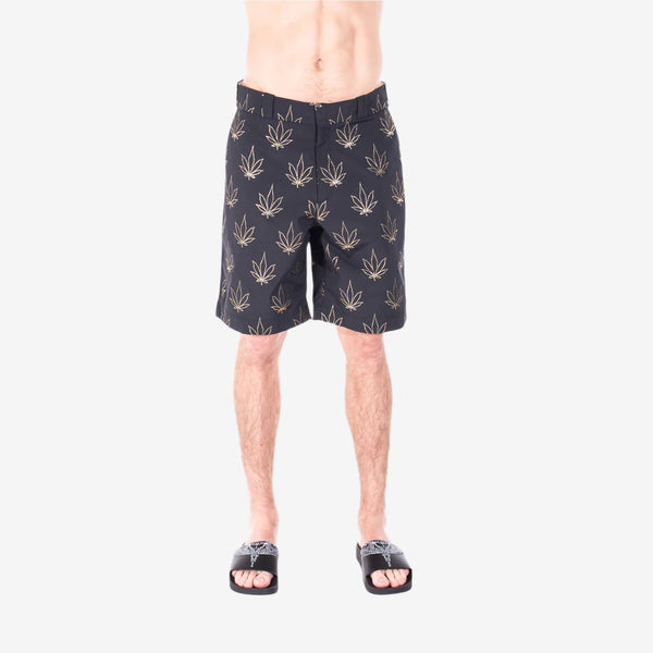 Palm Angels Mens Tuxedo Marihuana Shorts in Black